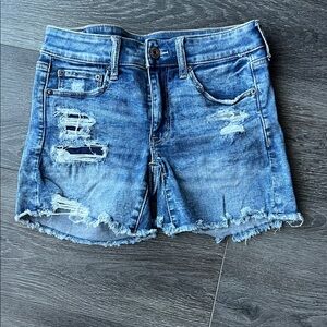 American Eagle Outfitters Blue Distressed Jean Shorts